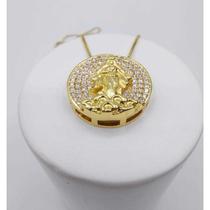 Pingente mandala pequeno iemanjá cravejado banhado ouro 18k