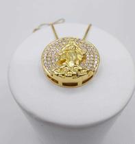 Pingente mandala pequeno iemanjá cravejado banhado ouro 18k