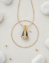 Pingente Manto Azul Aparecida Ouro Branco E Amarelo 18k 750 Dourado