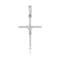 Pingente Masculino Crucifixo Agulha Trançado Fina Banhado a Prata 925