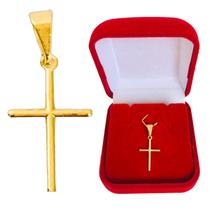 Pingente Masculino Cruz Crucifixo Banhado a Ouro 18k + Caixa Veludo