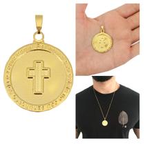 Pingente Masculino Cruz Pai Nosso Religioso Banhado a Ouro 18k