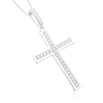 Pingente Masculino Grande Crucifixo 28 Pedras Cravejado em Zircônia Banhado a Prata