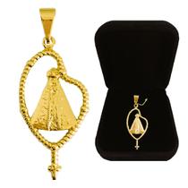 Pingente Masculino Imagem Terço Rosário Nossa Senhora Aparecida Religioso Banhado a Ouro 18k Pingente Masculino Imagem Terço Rosário Nossa Senhora Aparecida Religioso Banhado a Ouro 18k