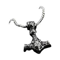 Pingente masculino retrô nórdico de aço inoxidável, nó celta viking, pingente de martelo de Thor
