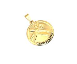 Pingente Medalha Cabeleireiro Pente Escova Folheado 18k