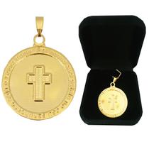 Pingente Medalha Cruz Pai Nosso Religioso Semijoia Folheada a Ouro 18k Pingente Medalha Cruz Pai Nosso Religioso Semijoia Folheada a Ouro 18k