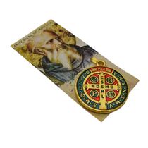 Pingente Medalha de São Bento colorida resinada grande com folheto AR0646
