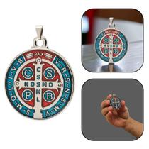 Pingente Medalha De São Bento Colorido Extragrande Prateado