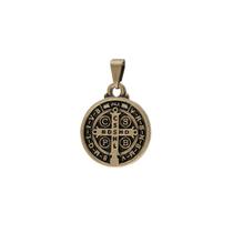 Pingente Medalha De São Bento Dourada Ouro Velho