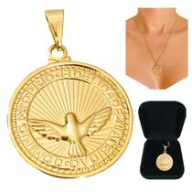 Pingente Medalha Divino Espírito Santo Religioso Semijoia Folheada a Ouro 18k