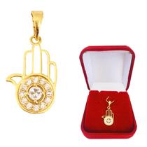 Pingente Medalha Dourada Feminino Hamsã Mão de Fatima Cravejado Zircônias Banhado a Ouro 18k Pingente Medalha Dourada Feminino Hamsã Mão de Fatima Cravejado Zircônias Banhado a Ouro 18k