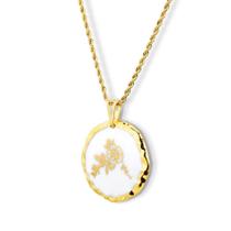 Pingente Medalha Flor Dourada em porcelana com pintada à mão com ouro