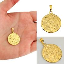 Pingente Medalha Lunar Mistico Lua e Sol Fases da Lua Banhado a Ouro 18k