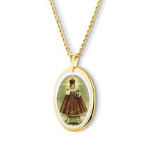 Pingente Medalha Menino Jesus De Praga em porcelana pintada à mão com ouro - grande