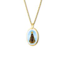 Pingente Medalha Nossa Senhora Aparecida em porcelana pintada à mão ouro - mini