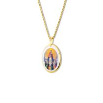 Pingente Medalha Nossa Senhora Bom Parto em porcelana pintada à mão ouro - mini