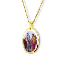 Pingente Medalha Nossa Senhora do Desterro em porcelana pintada à mão ouro - grande Pingente Medalha Nossa Senhora do Desterro em porcelana pintada à mão ouro - grande