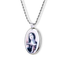 Pingente Medalha Nossa Senhora Dores em porcelana pintada à mão com ouro branco - média