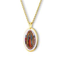 Pingente Medalha Nossa Senhora Guadalupe em porcelana pintada à mão com ouro - média