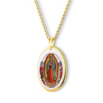 Pingente Medalha Nossa Senhora Guadalupe em porcelana pintada à mão ouro - grande