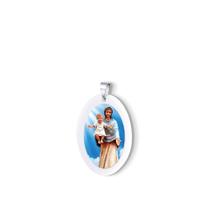 Pingente Medalha Nossa Senhora Mãe de Deus em porcelana com argola aço inox - média