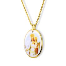 Pingente Medalha Nossa Senhora Penha em porcelana pintada à mão com ouro - grande