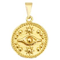 Pingente Medalha Olho Grego Amuleto da Sorte Banhado a Ouro 18k