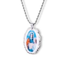 Pingente Medalha Santa Ana em porcelana pintada à mão com ouro branco - média
