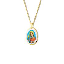 Pingente Medalha Santa Bárbara em porcelana pintada à mão ouro - mini