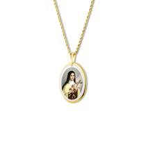 Pingente Medalha Santa Terezinha em porcelana pintada à mão ouro - mini