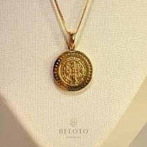 Pingente medalha são bento banhado em prata 925