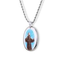 Pingente Medalha São Francisco Assis em porcelana pintada à mão com ouro - média