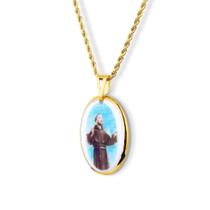 Pingente Medalha São Francisco De Assis em porcelana pintada à mão com ouro - média