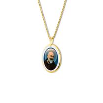 Pingente Medalha São Padre Pio de Pietrelcina em porcelana pintada à mão ouro - mini Pingente Medalha São Padre Pio de Pietrelcina em porcelana pintada à mão ouro - mini