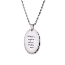 Pingente Medalha Tudo Posso Naquele que me Fortalece em porcelana pintada à mão com ouro - média