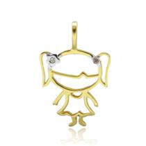 Pingente Menina 2 Diamante Em Ouro 18K Pingente Menina 2 Diamante Em Ouro 18K