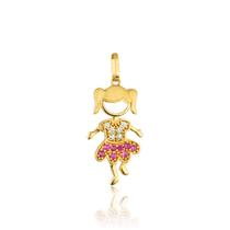 Pingente Menina Boneca Ouro 18k Grande 21mm + Zircônias