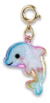 Pingente Menina Charm Golfinho Dourado com Glitter Charm It