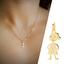 Pingente Menina Filha em Ouro 18k Com Diamante 13mm