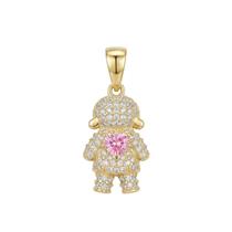 Pingente Menina Micro Zircônia Cristal com Coração Rosa Banhado a Ouro