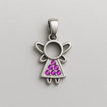 Pingente menina rosto vazado cravejada rosa em prata 925 legitima Pingente menina rosto vazado cravejada rosa em prata 925 legitima