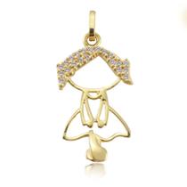 Pingente Menina Vestida 3Cm Vada Com Zircônia Em Ouro 18K Pingente Menina Vestida 3Cm Vada Com Zircônia Em Ouro 18K