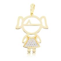 Pingente Menina Vestida 3Cm Vada Com Zircônia Em Ouro 18K Pingente Menina Vestida 3Cm Vada Com Zircônia Em Ouro 18K