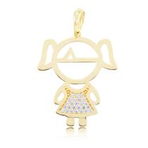 Pingente Menina Vestida 3cm Vazada com Zircônia em Ouro 18K Pingente Menina Vestida 3cm Vazada com Zircônia em Ouro 18K