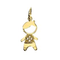 Pingente Menino 1,5 Cm Com 3 Zircônia Em Ouro 18K