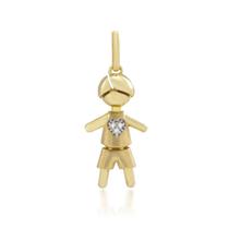 Pingente Menino Bojudo Coração com 3 Diamantes em Ouro 18K