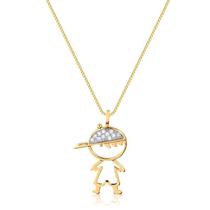 Pingente Menino Boné Com Pedras De Zircônia Folheado A Ouro