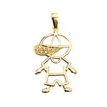 Pingente Menino com Boné 2,5 cm com Zircônia Vazado em Ouro