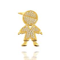 Pingente Menino Filho Em Ouro 18k Com Zircônias Grande 21mm